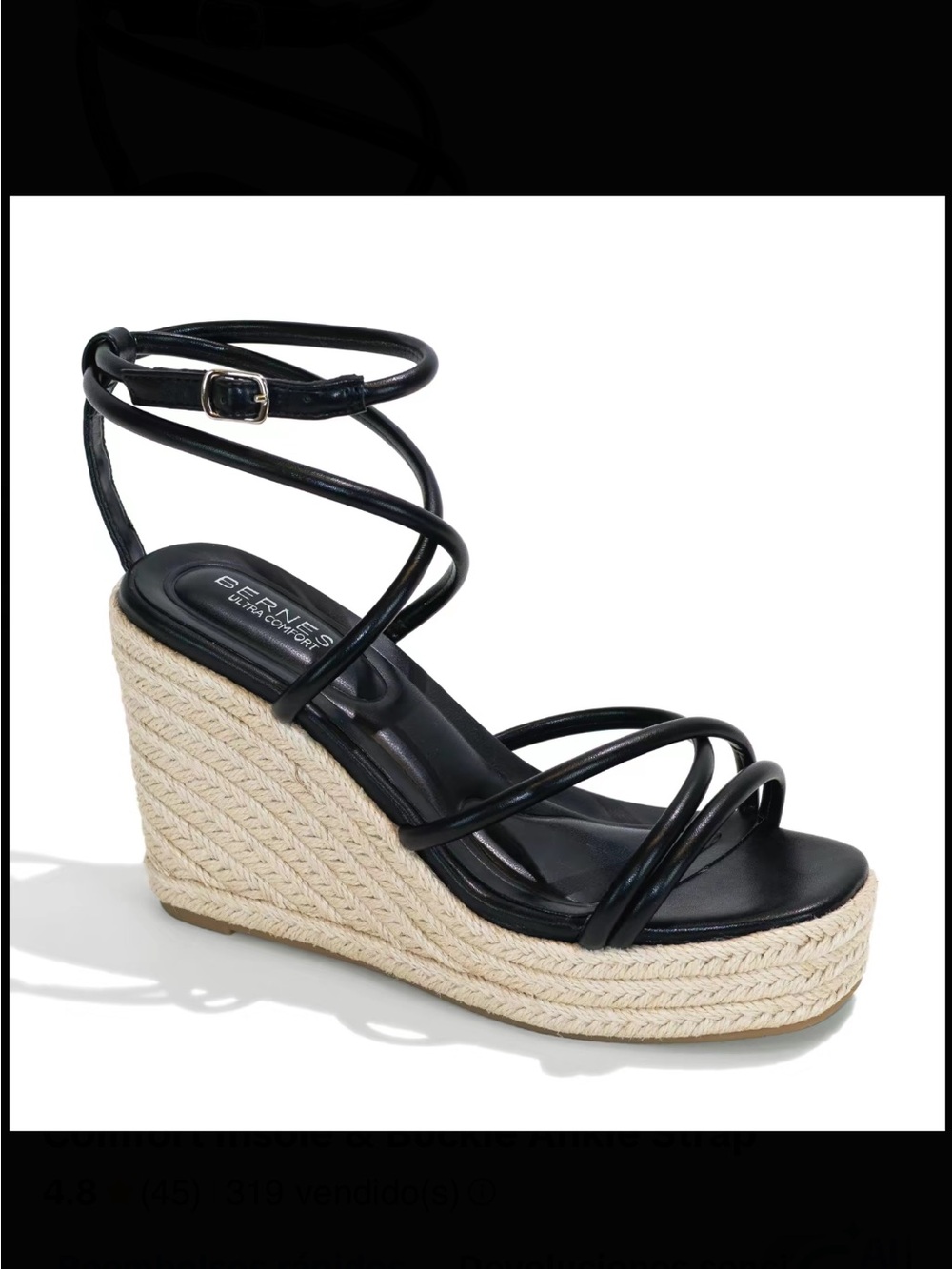 Black Strappy Espadrille Wedge Sandals